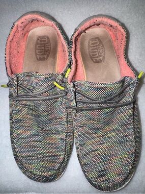 Hey Dude Multi-Color Knit Slip-On Moccasins with Coral Lining